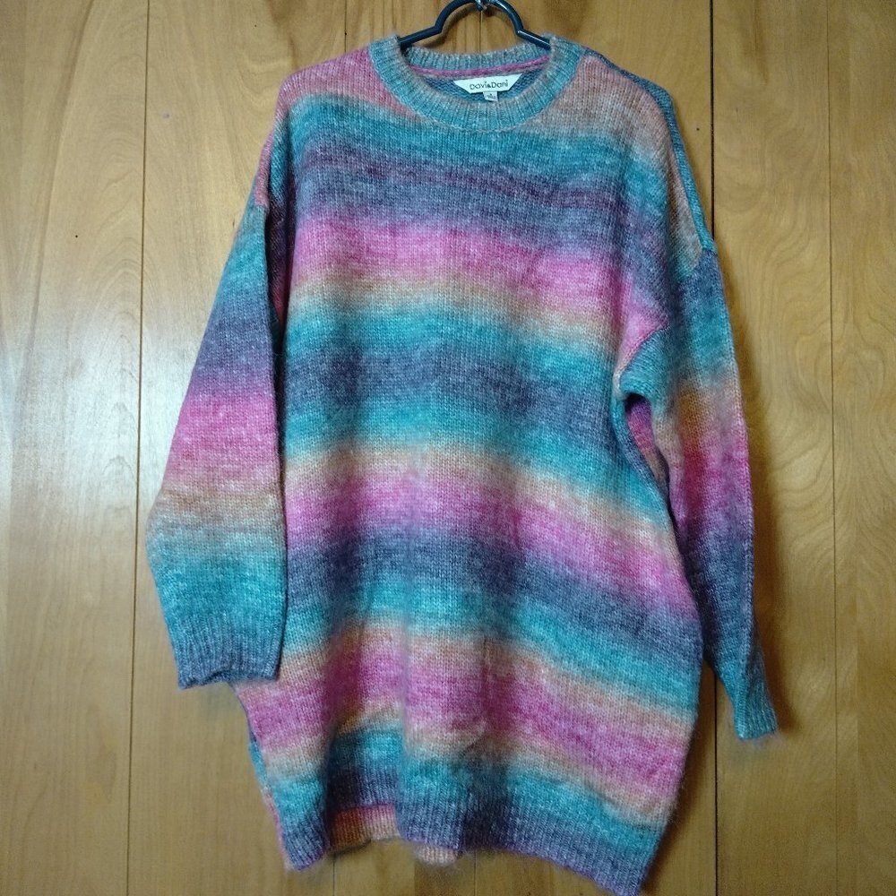 Davi & Dani Oversized Striped Size Small Long Sleeve Sweater Pockets Cozy Comfy